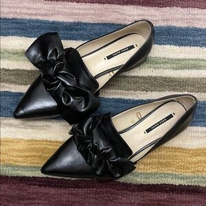 Zara Women's Black Flats with Bow Accent